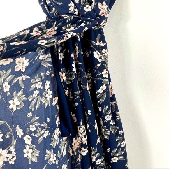 Aqua Blue w/ Pink Floral Faux Wrap Maxi Dress - Medium - Picture 9 of 16